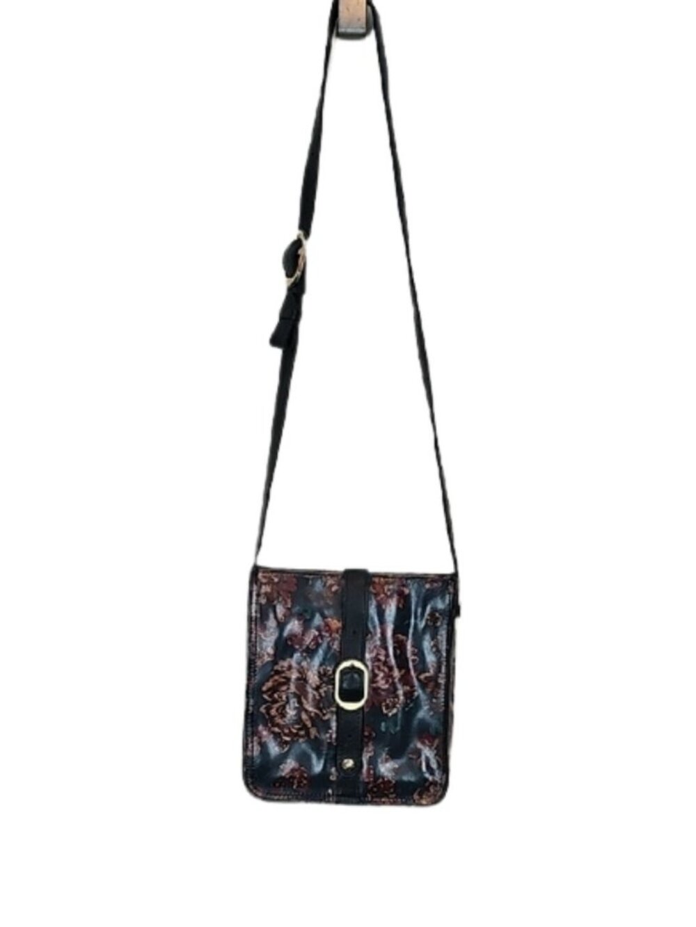 Patricia Nash Floral Patent Crossbody in Black and Brown